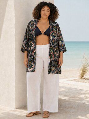 La Ropas  kimono jacket floral multi color open front SZ 1X